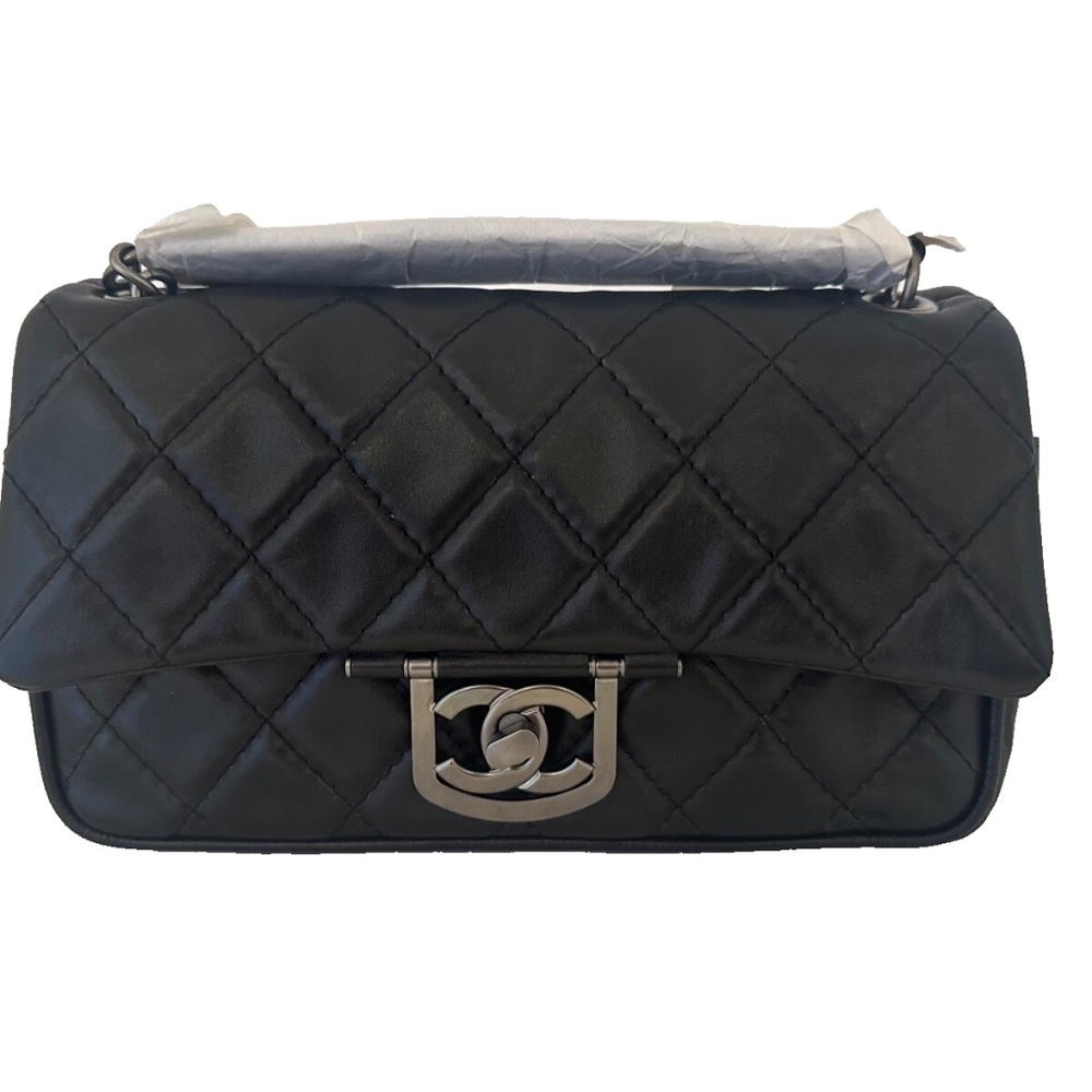Chanel Quilted Classic Logo Black Leather Flap Shoulder Bag